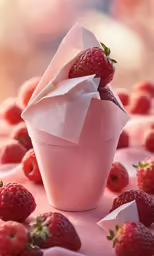 strawberries are shown in a basket on top of a table