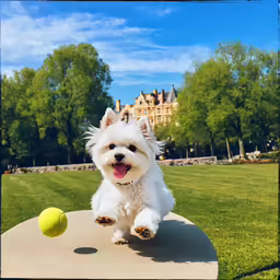 a dog jumping in the air and chasing an empty tennis ball