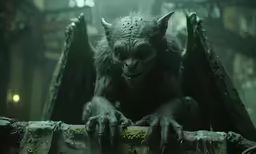 a demonic creature in the middle of a building