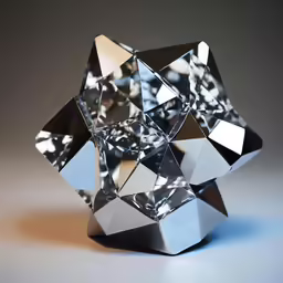 an abstract object in silver, consisting of cubes of different sizes
