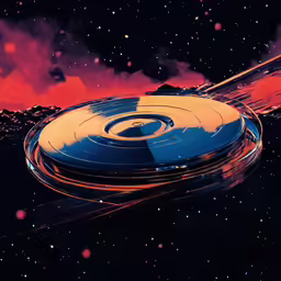 an abstract space background, with a circle shaped object in the middle of the picture