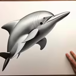 a drawing of a dolphin on a white paper