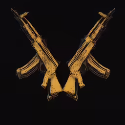 two crossed rifles are on the black background