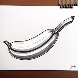 pencil drawing of a banana on a notebook,a drawing of a banana on a table