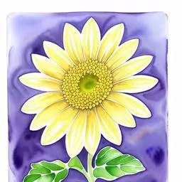 a blue and yellow flower with leaves on it
