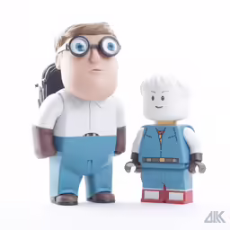 a lego man and another toy standing next to each other
