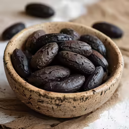 a bowl full of black beans on a table