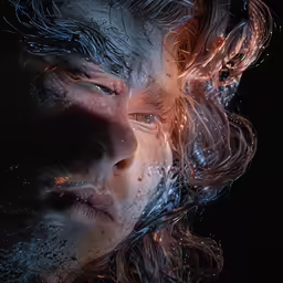 a digital painting depicting a woman with ice on her face