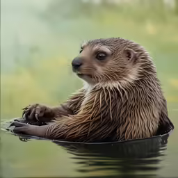 an otter in the water looking at something