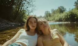 a couple of women sitting on top of a boat