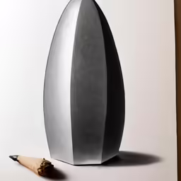 a pencil drawing of an egg on the ground next to an art object