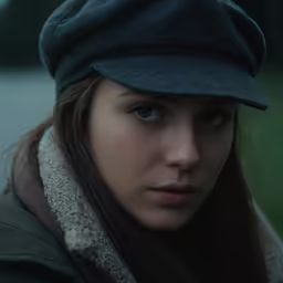 girl wearing hat looking off into distance while staring off to the right
