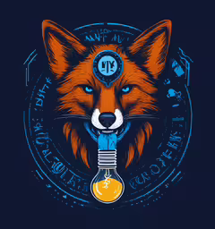 the logo for a company that sells items to animals,a blue background with a red fox and key with blue eyes