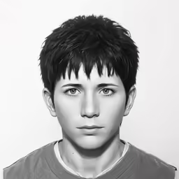 a man is looking at the camera in this black and white portrait