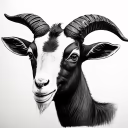 a black and white photo of a goat