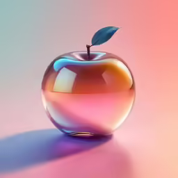 an apple with a green leaf sitting in the center