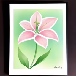 a pink flower is shown against a green background