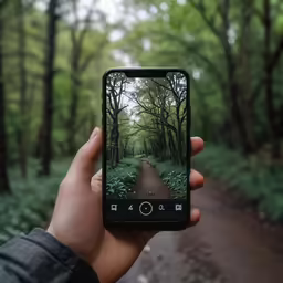 someone is taking a picture of a path with a phone
