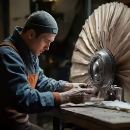 a man is working on something with a machine