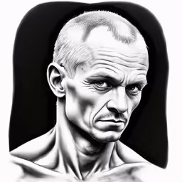 a man with bald head in black and white