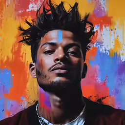 a painting of a man with hair on his head