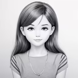 black and white image of a girl in grey top