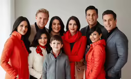 family portrait in orange, grey, and white