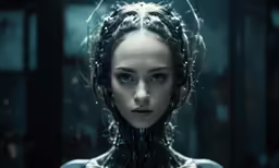 a woman is depicted in an image with intricate hair