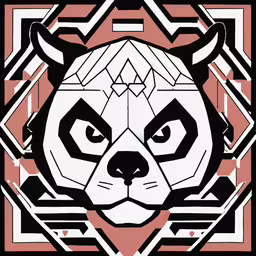 a panda bear face, drawn in black and white,an animal designed as the head of a panda bear