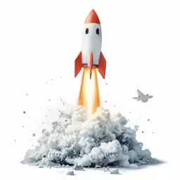 a rocket that is in the air with clouds around