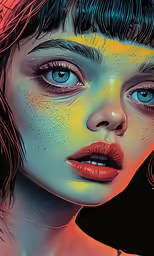 a woman with blue eyes is posing