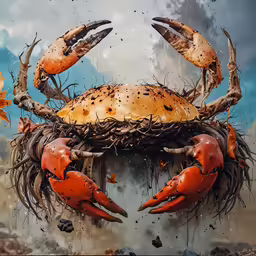 crabs breaking into the mud and making nests to eat