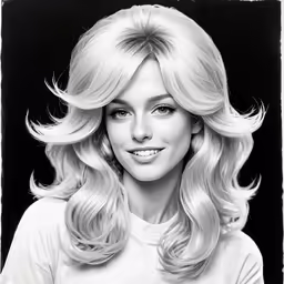 black and white photograph of a woman with long blond hair