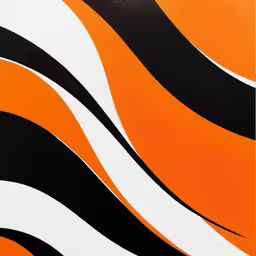 a painting with black and orange stripes on it