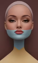 a woman with blue and yellow face painted in various colors