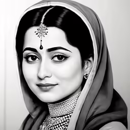 a beautiful lady in a headscarf with jewelry on