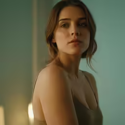 the woman is posing for a picture in her room