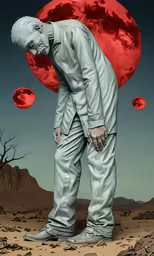 an illustration of a man with red balls in his hair
