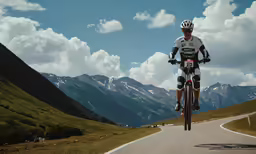 the mountain biker is going down the road