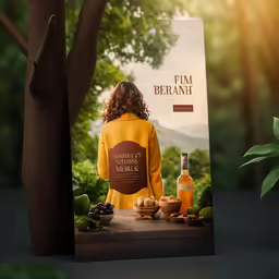 an advertising for the film, starring a woman in yellow jacket at a table full of vegetables and bottles of wine