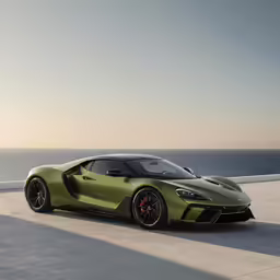 the front view of a lime green sports car