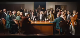 there is many people standing around a table