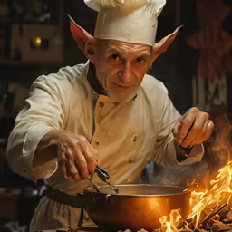 a person cooking food with a large skillet