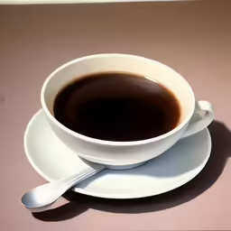 a cup with brown liquid and a spoon