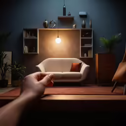 someones hand over the edge of a couch as if it were at a home
