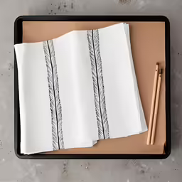 three folded up paper sheets on a tray