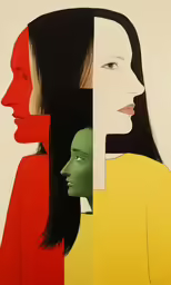 three women with their heads in different colors and lines
