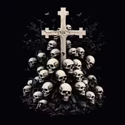 a poster with skulls all over it