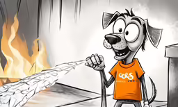 a dog that is playing with a fire hose