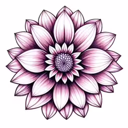 a purple flower on a white background,a black and white lotus flower in ink